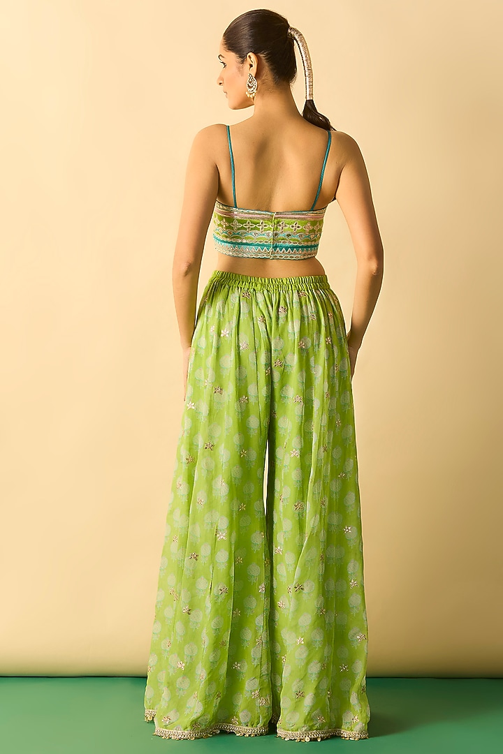 Lime Green Georgette Boots Printed Cape Set by Gopi Vaid at Pernia's Pop Up Shop