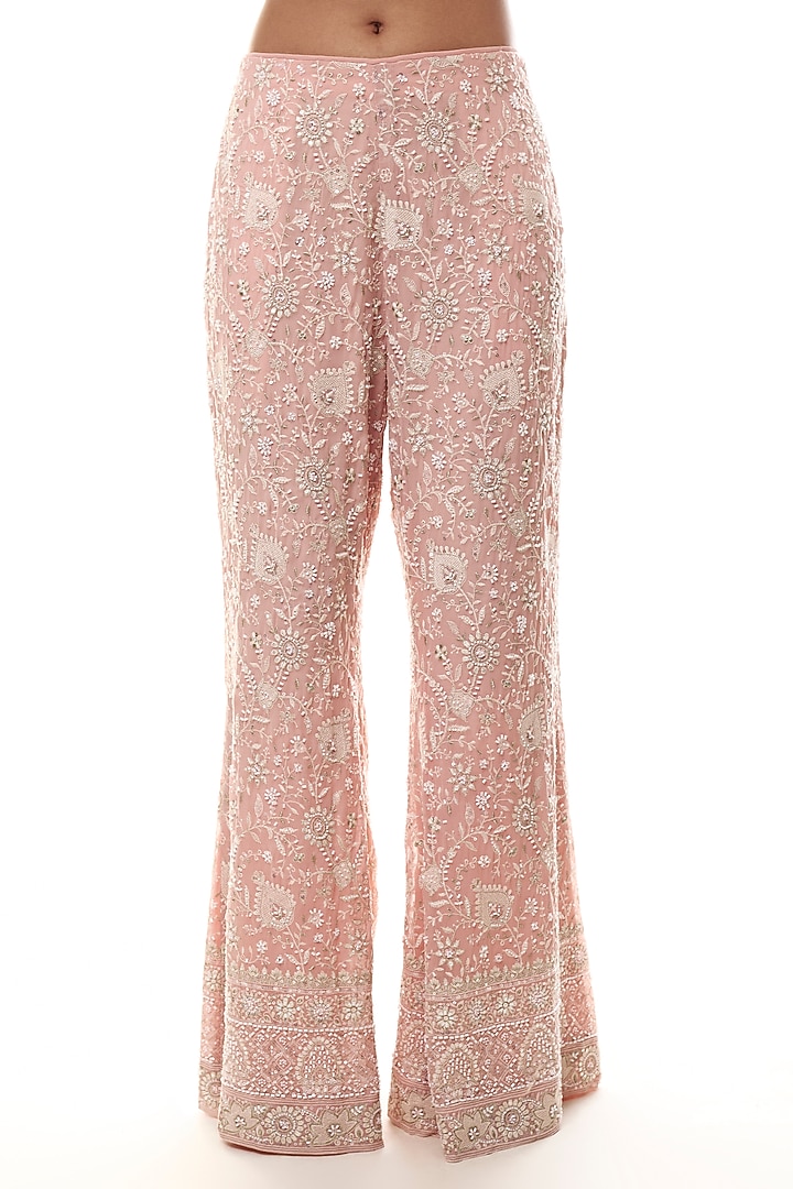 Soft Pink Georgette Chikankari Embellished Kurta Set by GOPI VAID at Pernia's Pop Up Shop