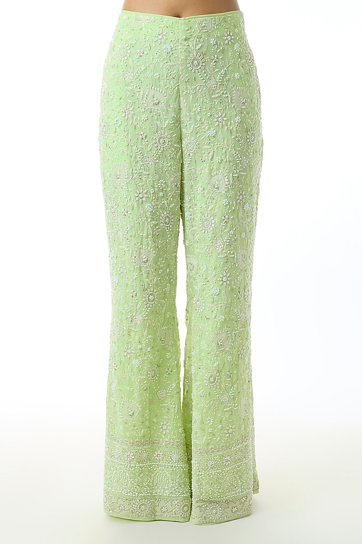 Light Green Chikankari Georgette Embroidered Co-Ord Set by GOPI VAID at Pernia's Pop Up Shop