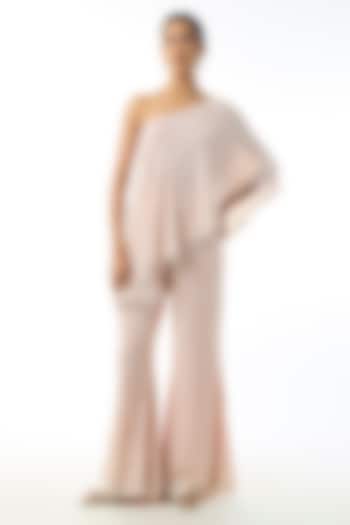 Light Pink Chikankari Georgette One Shoulder Co-Ord Set by GOPI VAID at Pernia's Pop Up Shop
