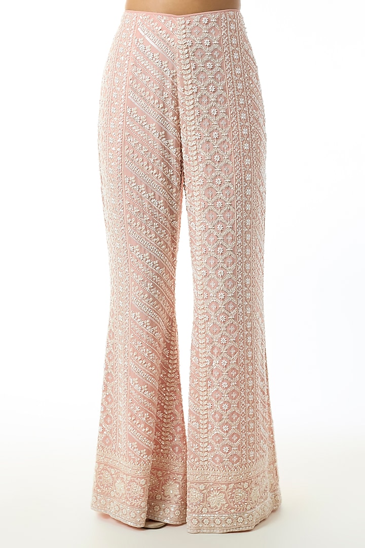 Light Pink Chikankari Georgette One Shoulder Co-Ord Set by GOPI VAID at Pernia's Pop Up Shop