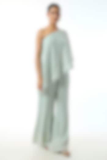 Blue Chikankari Georgette One Shoulder Co-Ord Set by GOPI VAID at Pernia's Pop Up Shop