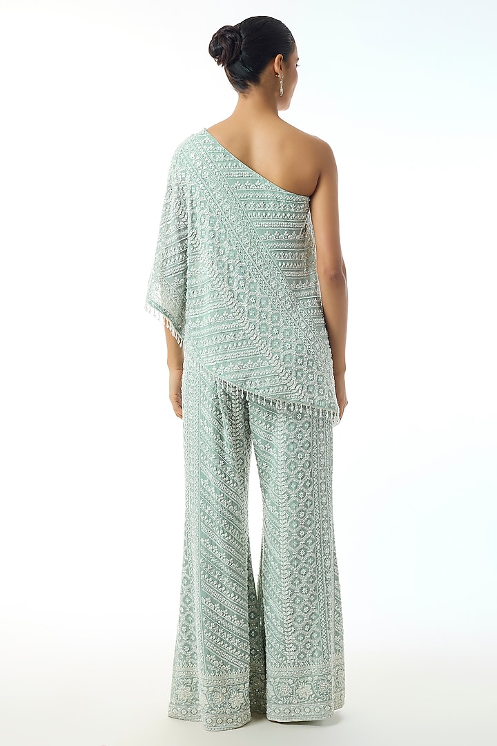 Blue Chikankari Georgette One Shoulder Co-Ord Set by GOPI VAID at Pernia's Pop Up Shop