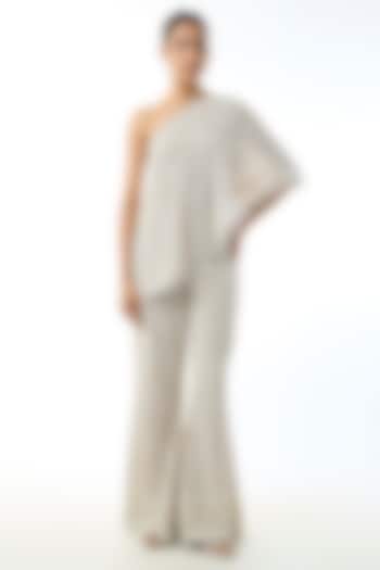 Brown Chikankari Georgette One Shoulder Co-Ord Set by GOPI VAID at Pernia's Pop Up Shop