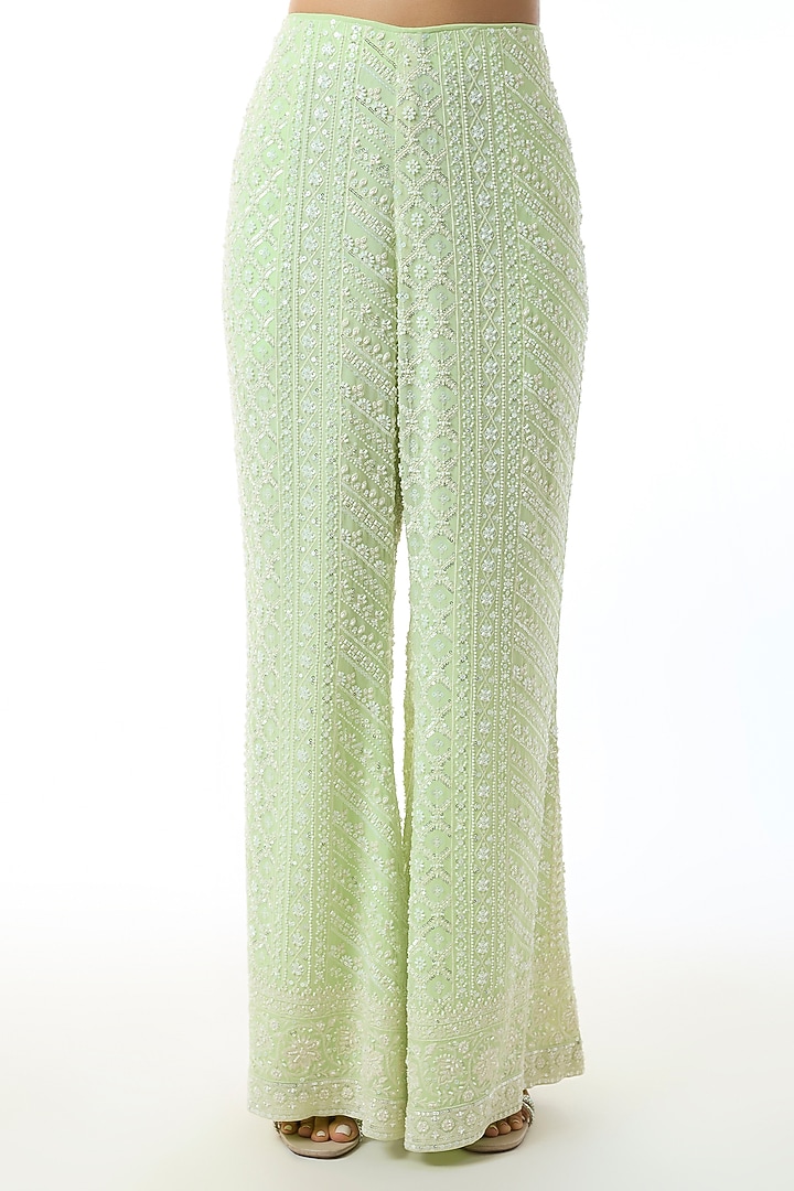 Light Green Chikankari Georgette One Shoulder Co-Ord Set by GOPI VAID at Pernia's Pop Up Shop