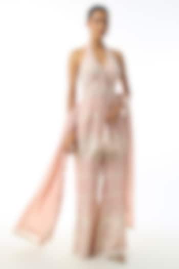 Light Pink Chikankari Georgette Embroidered Wedding Sharara Set by GOPI VAID at Pernia's Pop Up Shop