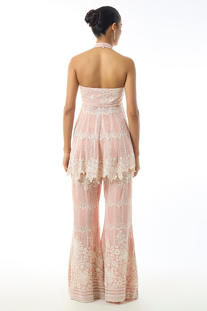 Light Pink Chikankari Georgette Embroidered Wedding Sharara Set by GOPI VAID at Pernia's Pop Up Shop