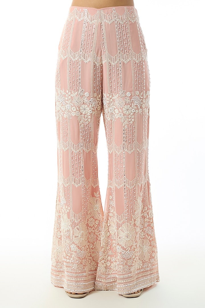 Light Pink Chikankari Georgette Embroidered Wedding Sharara Set by GOPI VAID at Pernia's Pop Up Shop
