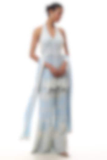 Blue Georgette Chikankari Embellished Halter Kurta Set by GOPI VAID at Pernia's Pop Up Shop