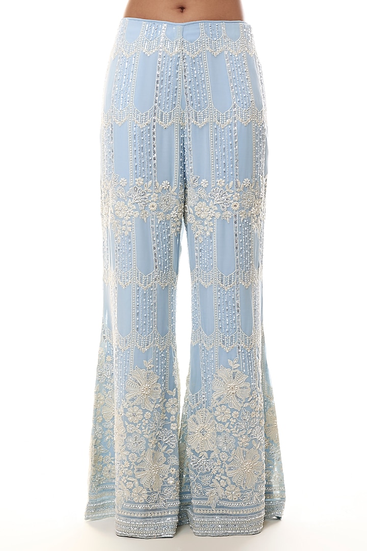 Blue Georgette Chikankari Embellished Halter Kurta Set by GOPI VAID at Pernia's Pop Up Shop