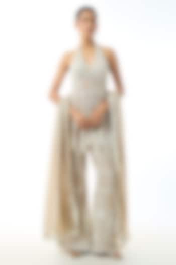 Beige Chikankari Georgette Embroidered Wedding Sharara Set by GOPI VAID at Pernia's Pop Up Shop