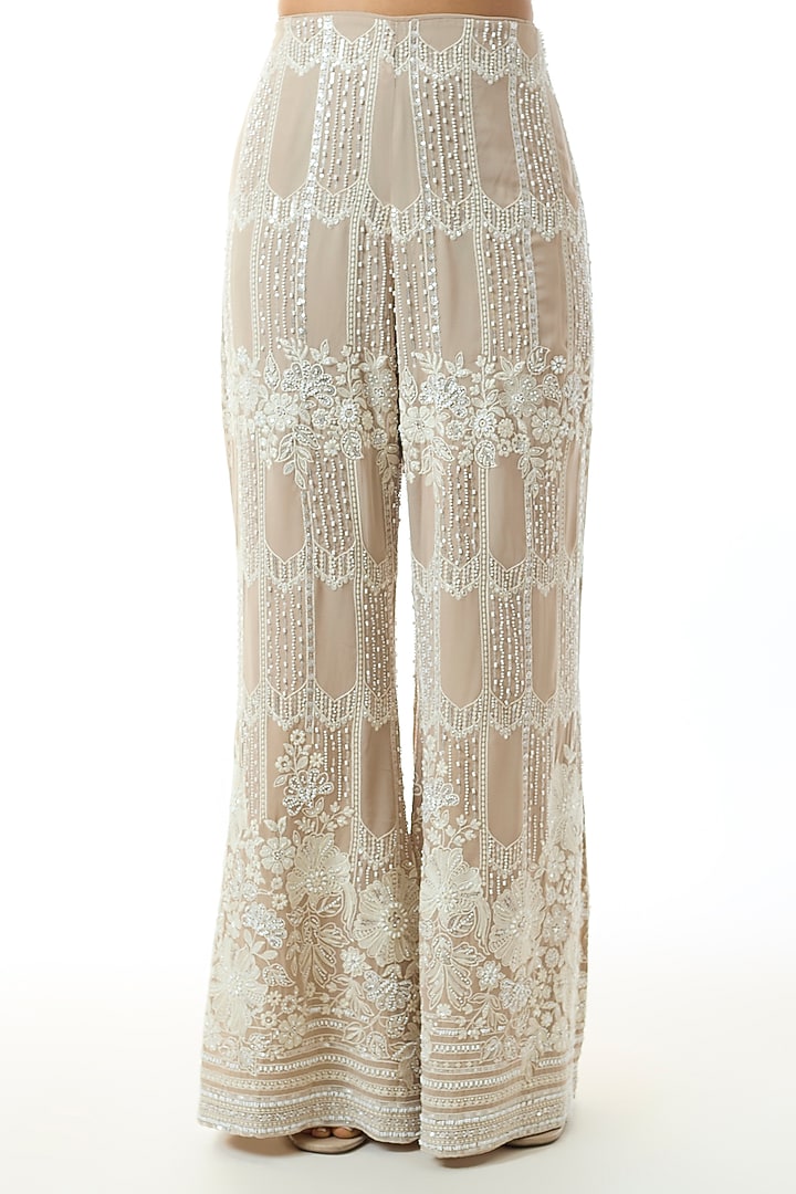 Beige Chikankari Georgette Embroidered Wedding Sharara Set by GOPI VAID at Pernia's Pop Up Shop