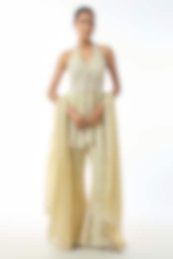 Pale Yellow Chikankari Georgette Embroidered Wedding Sharara Set by GOPI VAID at Pernia's Pop Up Shop