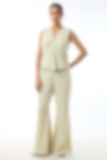 Pale Yellow Chikankari Georgette Embroidered Co-Ord Set by GOPI VAID at Pernia's Pop Up Shop