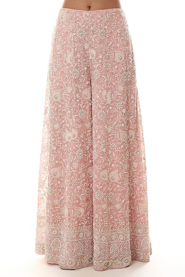 Soft Pink Georgette Chikankari Embellished Kurta Set by GOPI VAID at Pernia's Pop Up Shop