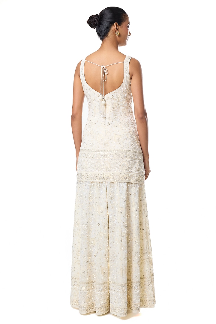 Ivory Chikankari Georgette Embroidered Wedding Sharara Set by GOPI VAID at Pernia's Pop Up Shop