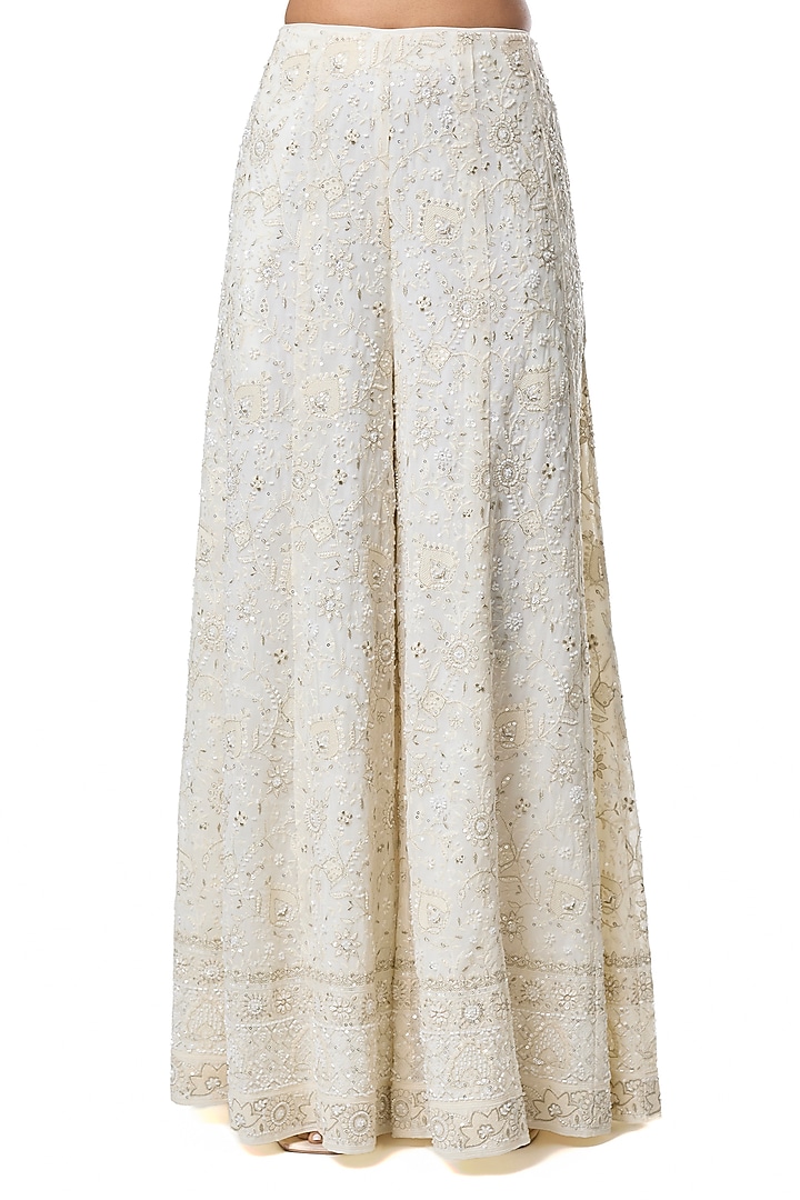Ivory Chikankari Georgette Embroidered Wedding Sharara Set by GOPI VAID at Pernia's Pop Up Shop