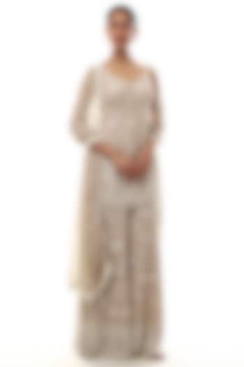 Brown Georgette Chikankari Embellished Kurta Set by GOPI VAID at Pernia's Pop Up Shop