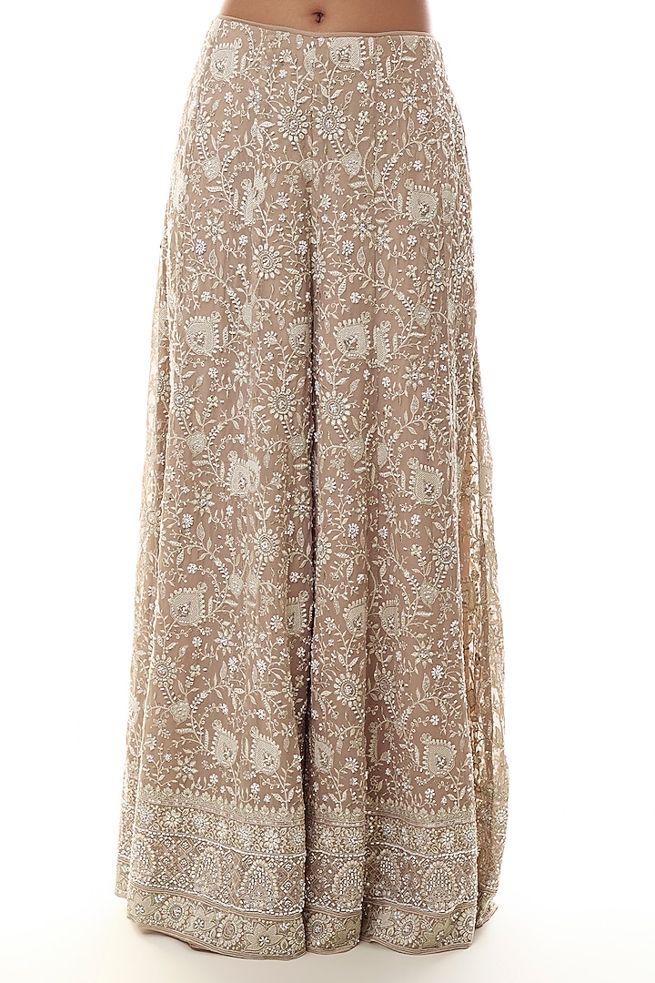 Brown Georgette Chikankari Embellished Kurta Set by GOPI VAID at Pernia's Pop Up Shop
