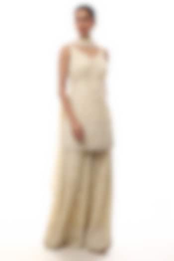 Pale Yellow Georgette Chikankari Embellished Kurta Set by GOPI VAID at Pernia's Pop Up Shop