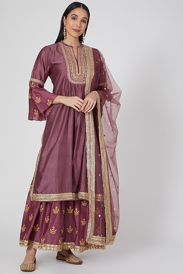 Onion Pink Gharara Set With Embroidered Dupatta by GOPI VAID