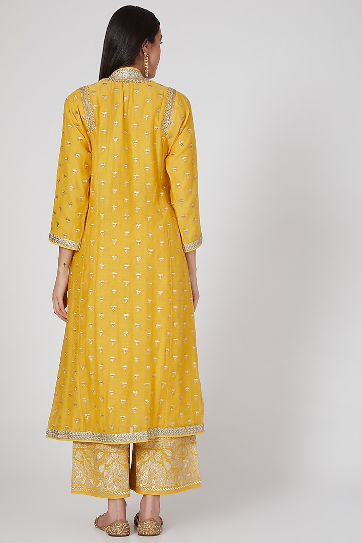 Yellow Embroidered Jacket Tunic Set by GOPI VAID at Pernia's Pop Up Shop