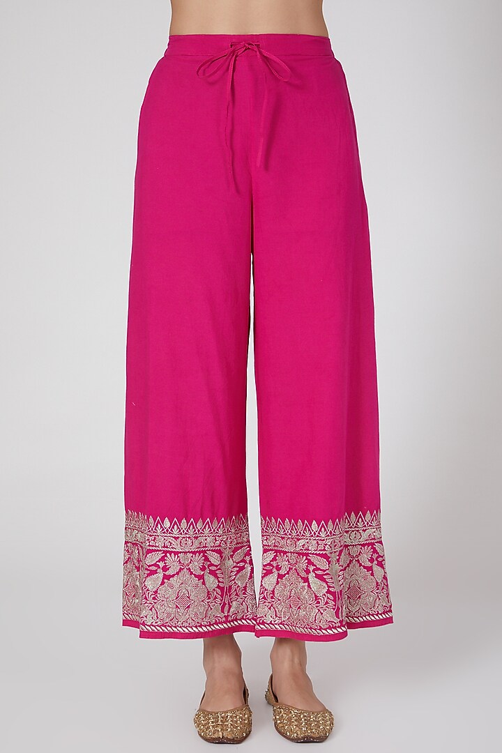Rani Pink Embroidered Jacket Tunic Set by GOPI VAID at Pernia's Pop Up Shop