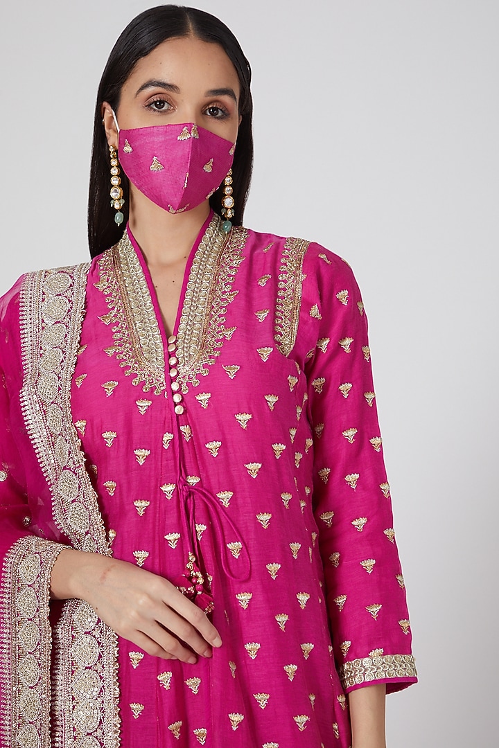 Rani Pink Embroidered Jacket Tunic Set by GOPI VAID at Pernia's Pop Up Shop