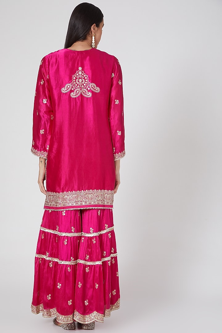 Pink Cotton Embroidered Wedding Sharara Set by GOPI VAID at Pernia's Pop Up Shop