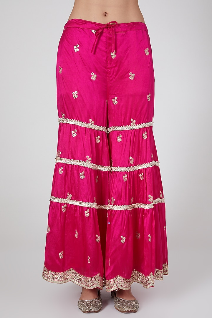 Pink Cotton Embroidered Wedding Sharara Set by GOPI VAID at Pernia's Pop Up Shop