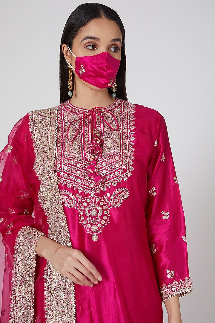 Pink Cotton Embroidered Wedding Sharara Set by GOPI VAID at Pernia's Pop Up Shop