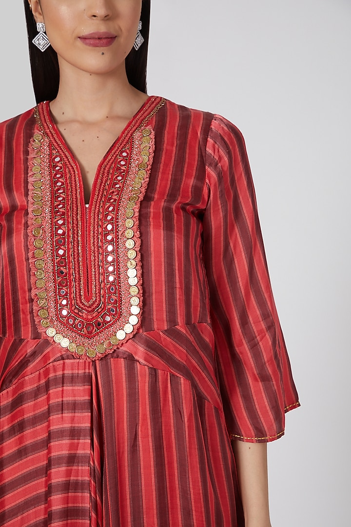 Red Embroidered & Printed Cowl Summer Dress by GOPI VAID at Pernia's Pop Up Shop