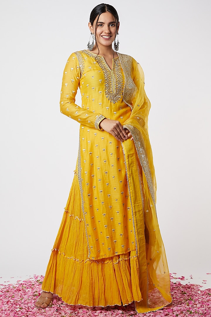 Yellow Sequins Embroidered Sharara Set by GOPI VAID