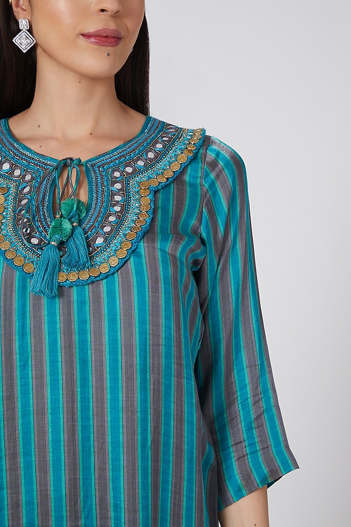 Emerald Green Printed & Embroidered Cowl Summer Dress by GOPI VAID at Pernia's Pop Up Shop