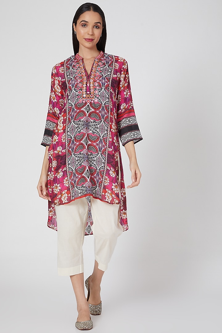 Red Cotton Silk Printed Tunic by GOPI VAID at Pernia's Pop Up Shop