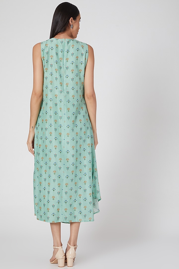 Green Printed & Embroidered Cowl Summer Dress by GOPI VAID at Pernia's Pop Up Shop