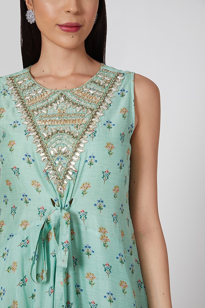 Green Printed & Embroidered Cowl Summer Dress by GOPI VAID at Pernia's Pop Up Shop