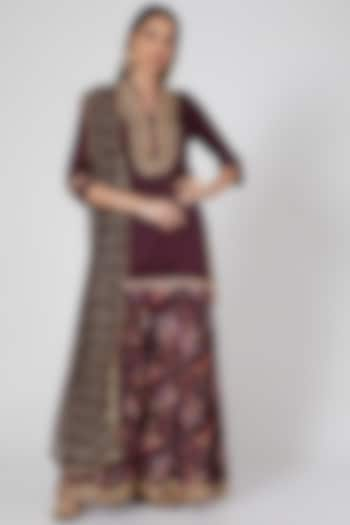 Brown Embroidered Sharara Set by GOPI VAID at Pernia's Pop Up Shop