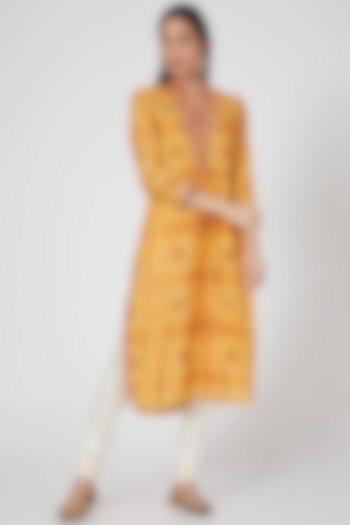 Yellow Cotton Silk Printed Tunic by GOPI VAID at Pernia's Pop Up Shop
