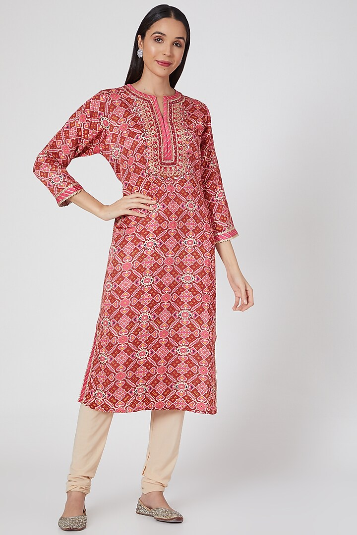 Red Printed Tunic by GOPI VAID at Pernia's Pop Up Shop