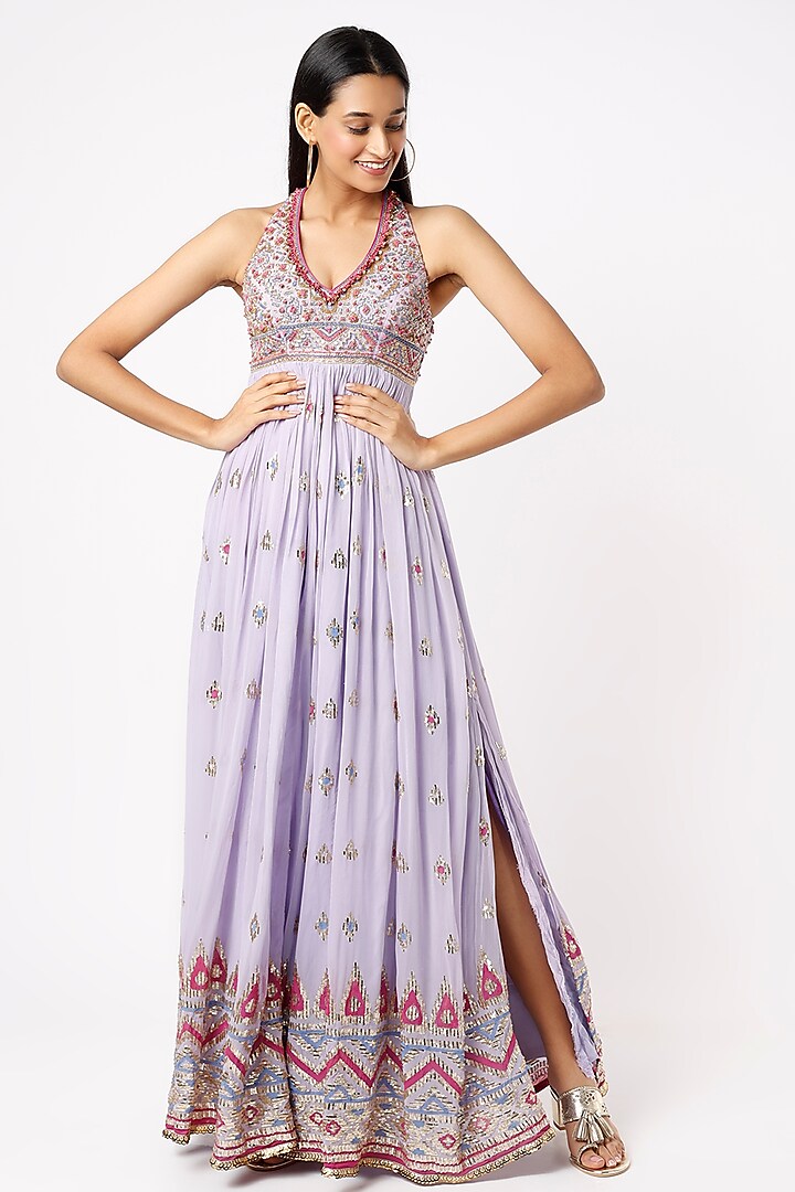 Lilac Embroidered Gown by GOPI VAID
