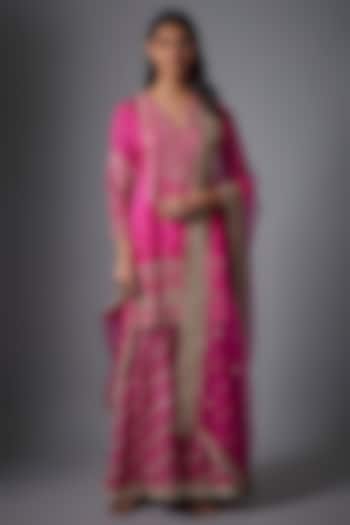 Pink Chanderi Wedding Sharara Set by GOPI VAID at Pernia's Pop Up Shop