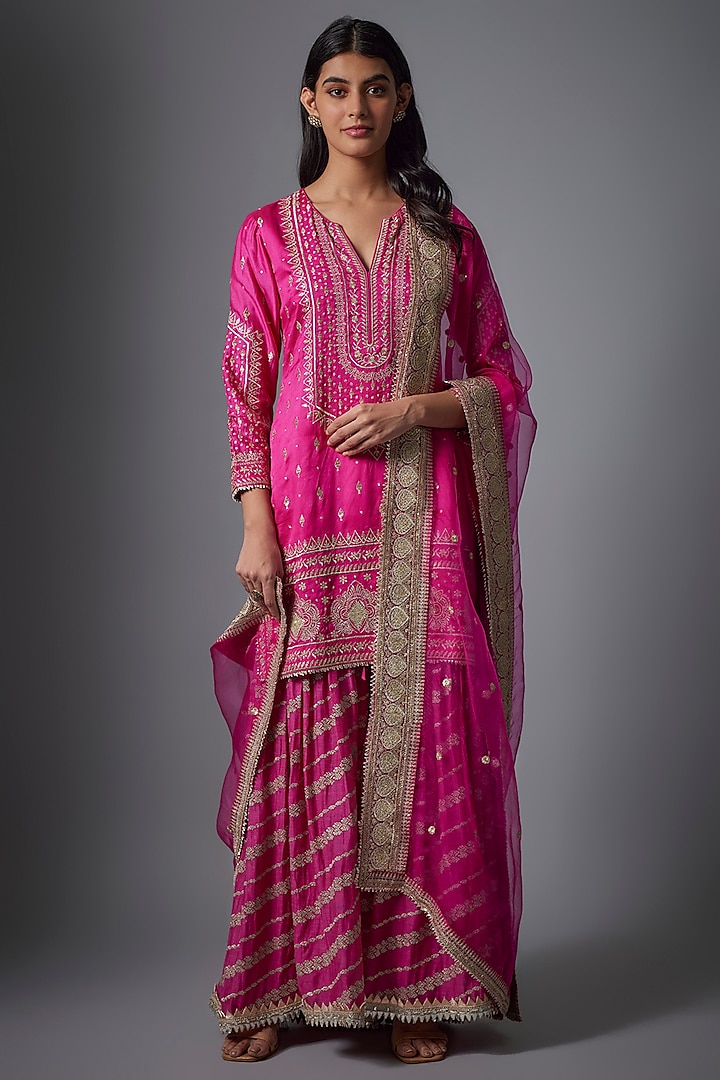 Pink Chanderi Wedding Sharara Set by GOPI VAID at Pernia's Pop Up Shop