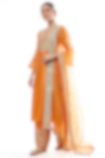 Orange Tussar Dori Work Kurta Set by GOPI VAID at Pernia's Pop Up Shop