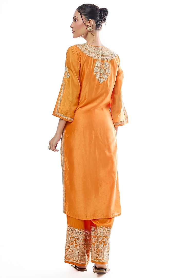 Orange Tussar Dori Work Kurta Set by GOPI VAID at Pernia's Pop Up Shop