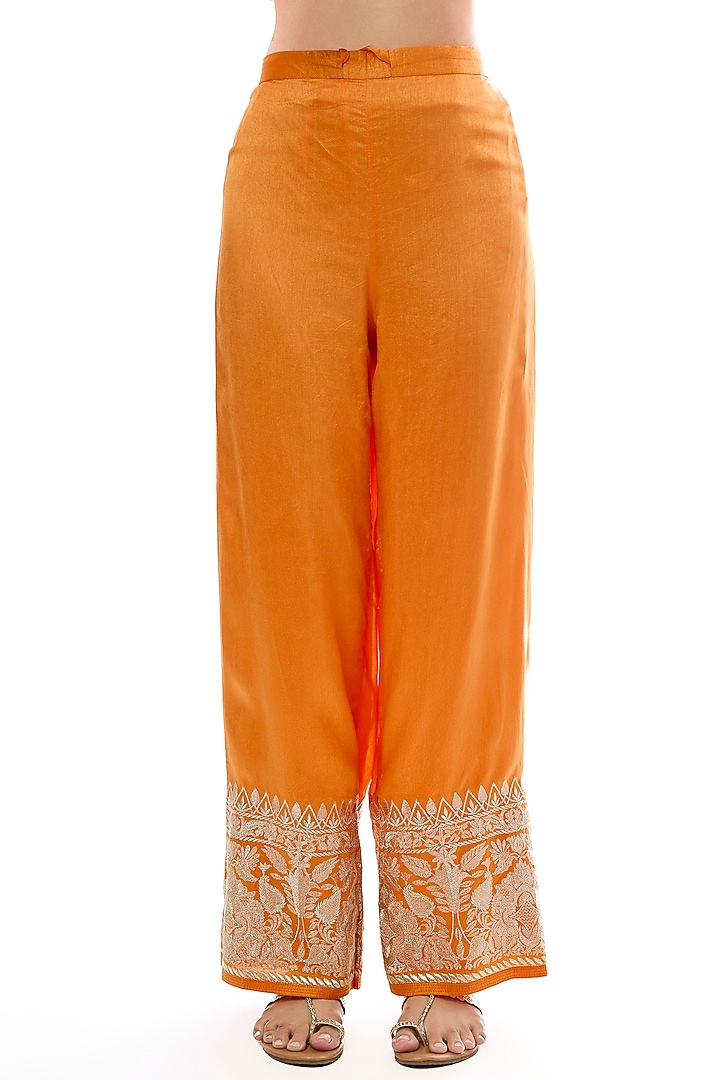 Orange Tussar Dori Work Kurta Set by GOPI VAID at Pernia's Pop Up Shop