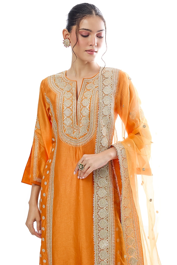 Orange Tussar Dori Work Kurta Set by GOPI VAID at Pernia's Pop Up Shop