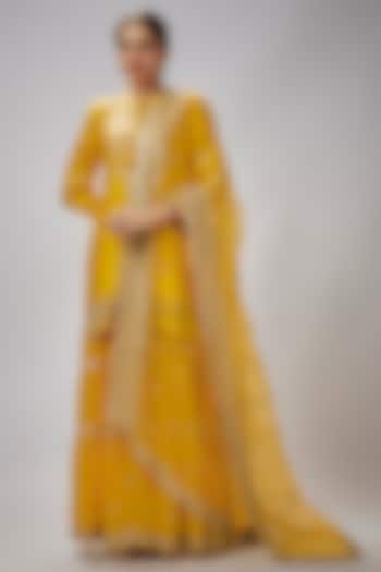 Mustard Cotton Embroidered Wedding Sharara Set by GOPI VAID at Pernia's Pop Up Shop