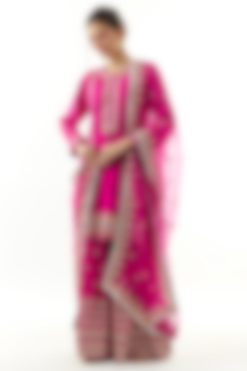 Pink Tussar Silk Thread Embroidered Wedding Sharara Set by Gopi Vaid at Pernia's Pop Up Shop