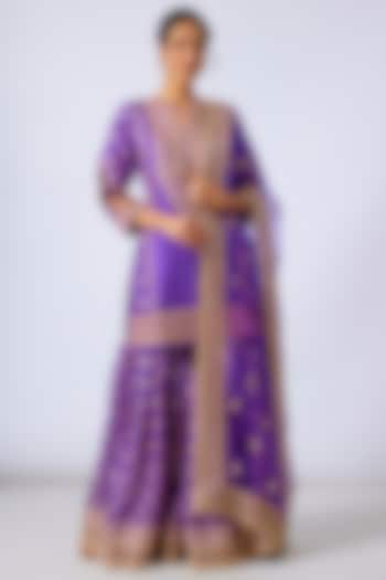 Purple Handwoven Silk Brocade Gharara Set by GOPI VAID at Pernia's Pop Up Shop